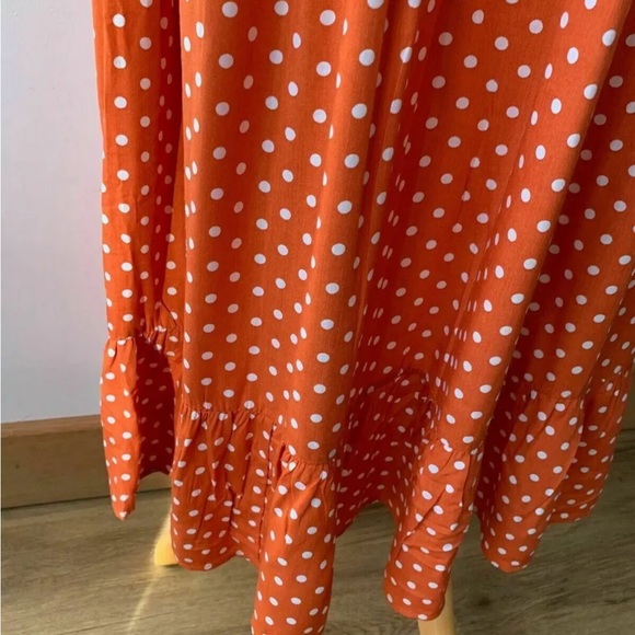 Brave Soul Skye All Over Print High Neck Maxi Polka Dot Orange Dress Size S - Picture 2 of 7